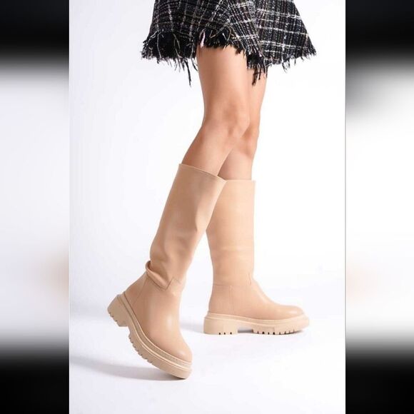 Call it spring NWT Maddi tall knee high camel color boots size 8.5 vegan leather - Picture 2 of 13